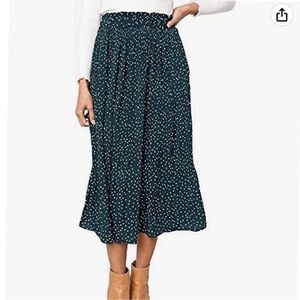 EXLURA High Waisted Polka Dot Pleated Midi Skirt Size Small